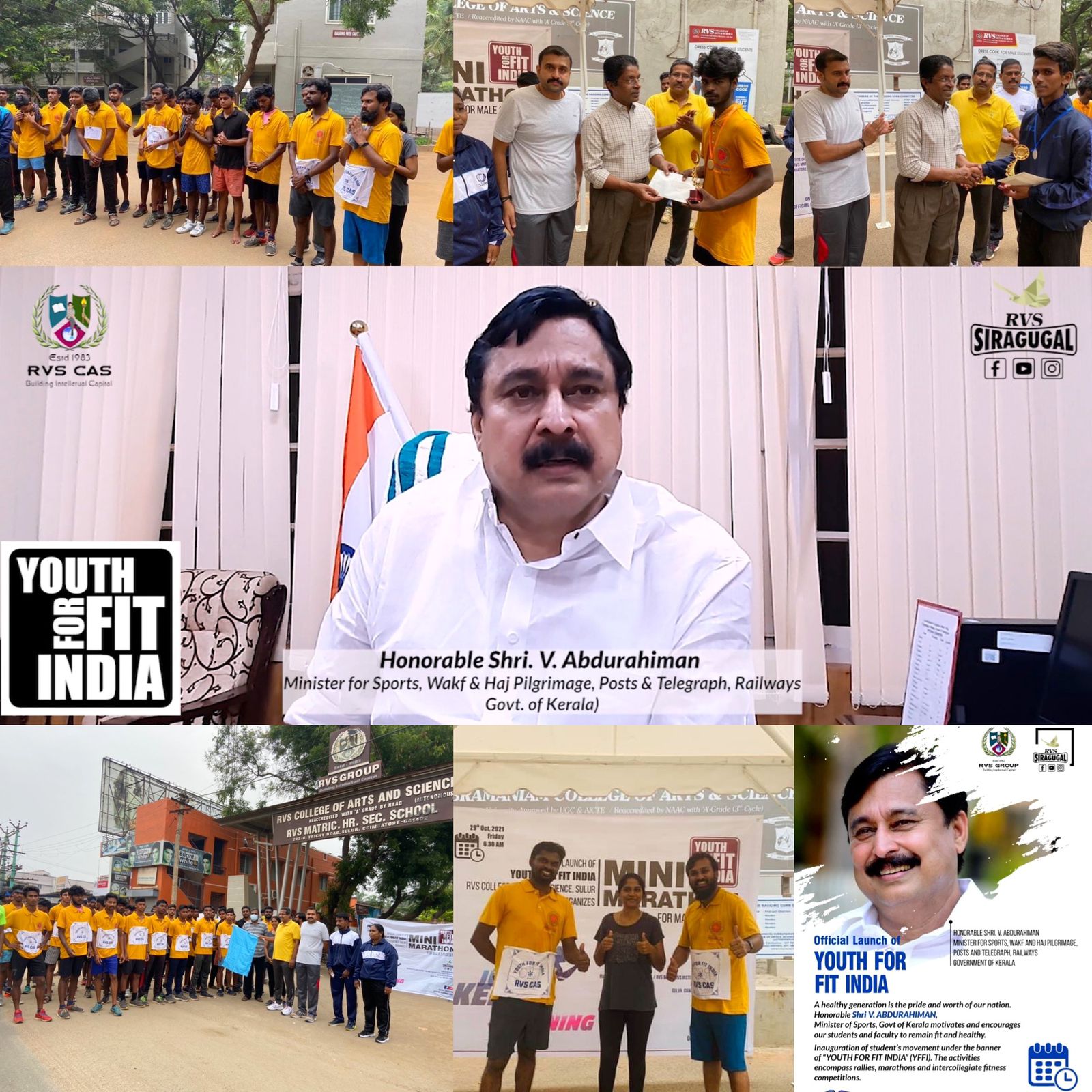 Sports Minister of Kerala launched The Youth For Fit India Movement at RVS CAS & RVS IHS, Coimbatore