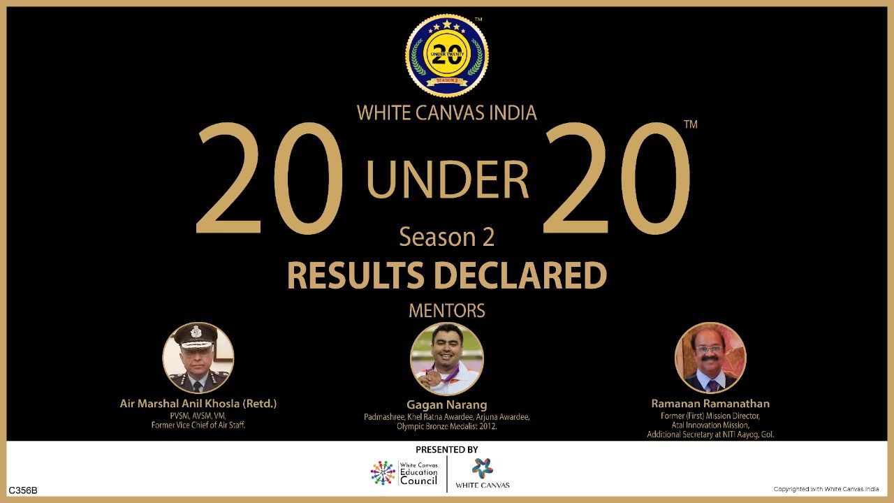 India Top 20 under 20 Season 2 Winners announced by White Canvas India.