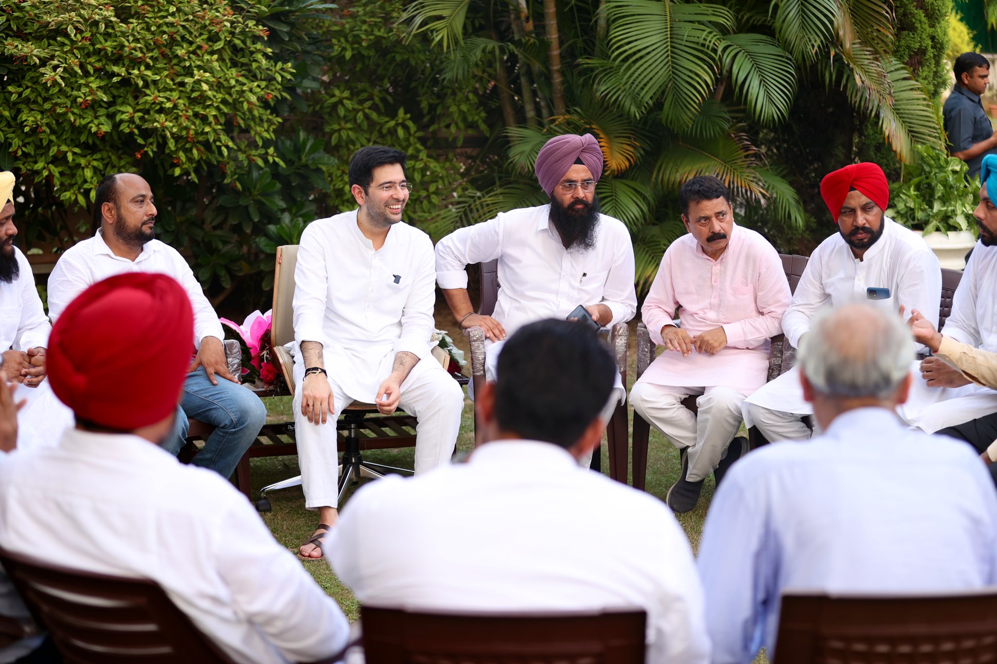 AAP MP Raghav Chadha meets  newly appointed chairpersons of  boards and corporations in Punjab