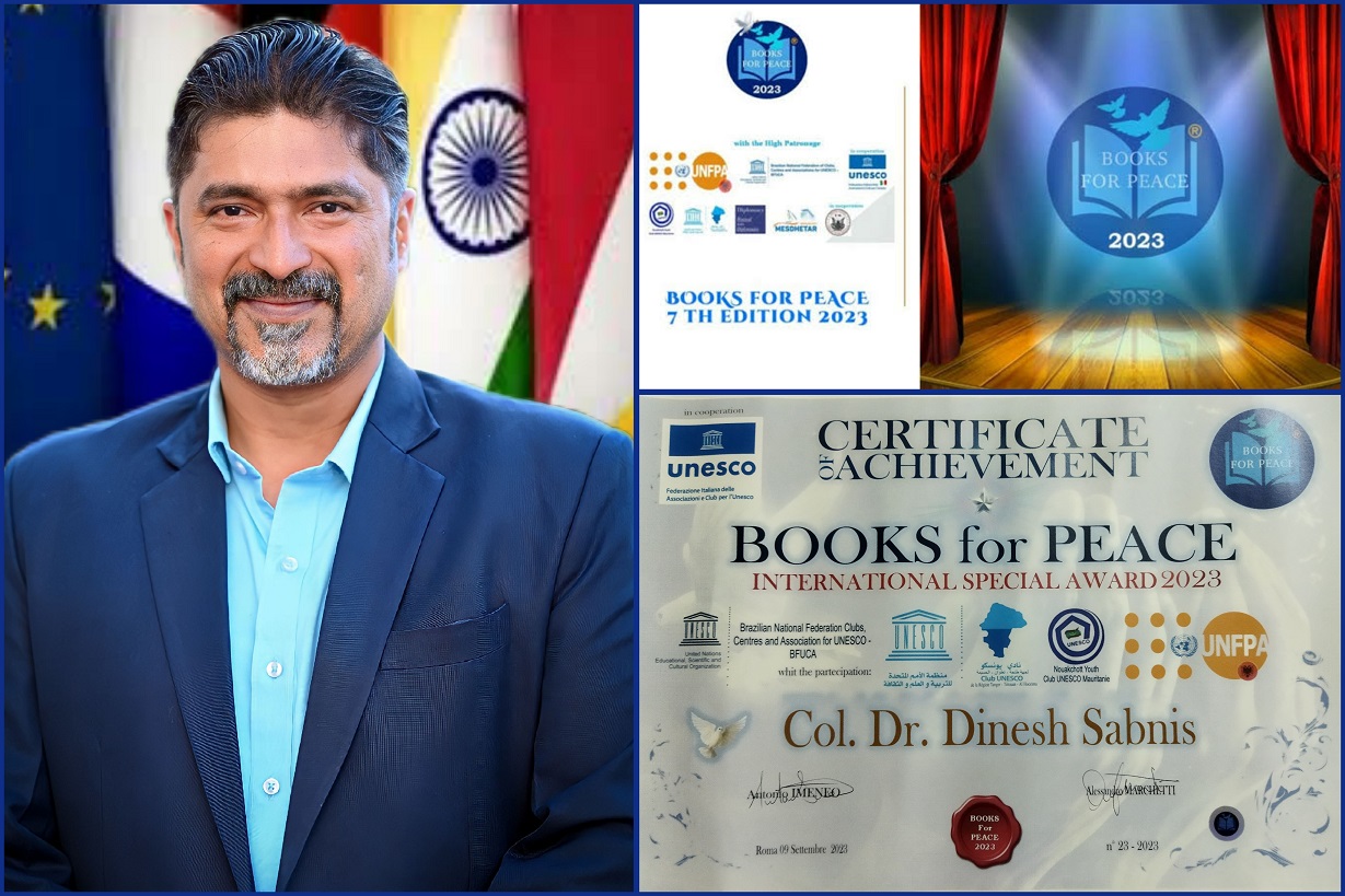UNOG Additional Representative Dr. Dinesh Sabnis was bestowed with the "Book for Peace" International Special Award 2023 from FUNVIC &amp; UNESCO in Rome, Italy.