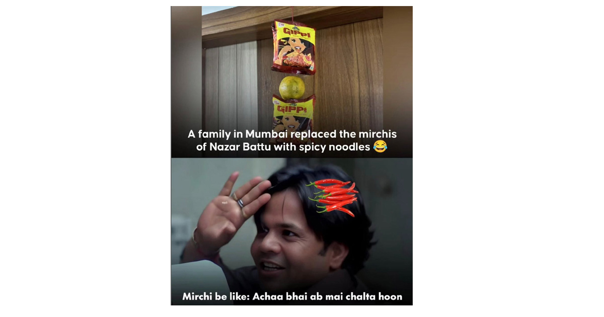 Netizens hilariously react over the unique nazar battu created using spicy noodles