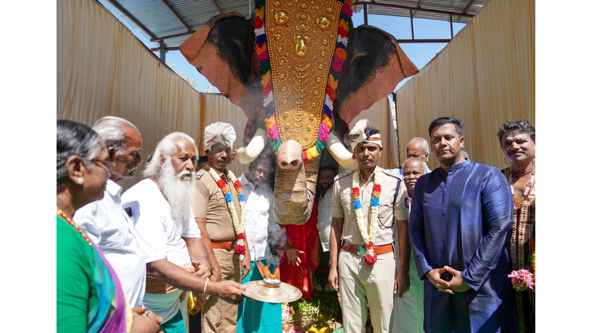 Trisha Krishnan Gifts Realistic Mechanical Elephant to Temples in Aruppukottai, Tamil Nadu, with People for Cattle in India