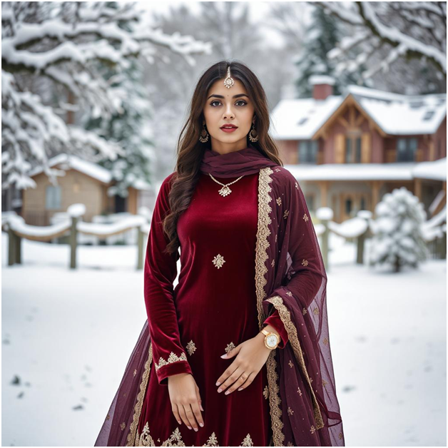 Winter Festivities: Velvet and Layered Salwar Suits for Warmth &amp; Style