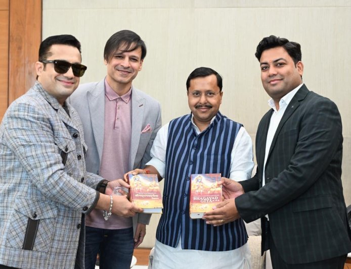 Dr Vivek Bindra, Vivek Oberoi and Dr Arvind Dwivedi Meet BJP President Nitin Nabin; Discussions Held on Recognising Shrimad Bhagwat Geeta as India’s National Book