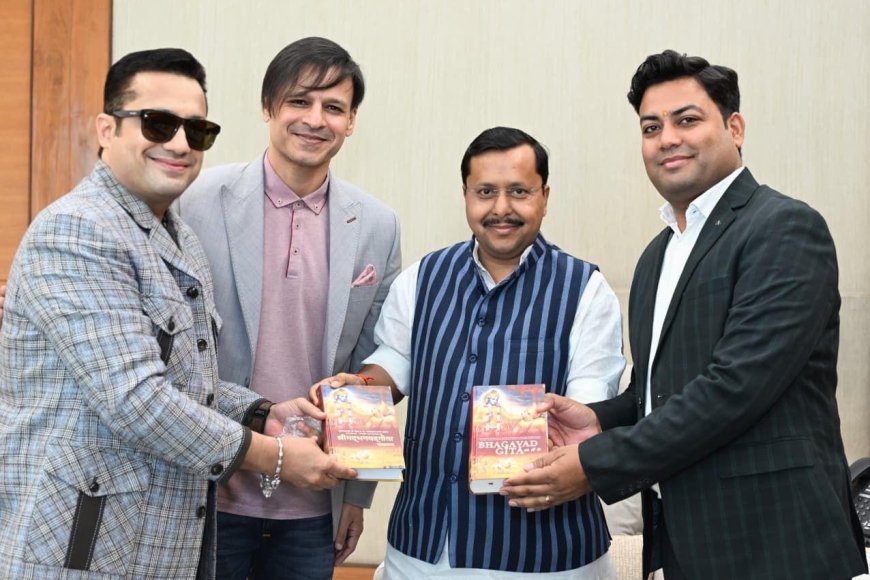 Dr Vivek Bindra, Vivek Oberoi and Dr Arvind Dwivedi Meet BJP President Nitin Nabin; Discussions Held on Recognising Shrimad Bhagwat Geeta as India’s National Book