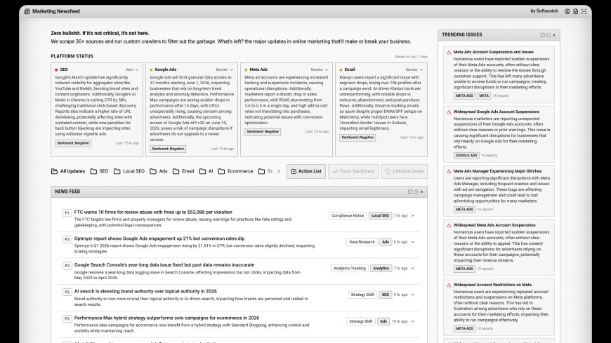 Softscotch Launches Free Marketing Newsfeed That Tracks Every Major Marketing Industry Change