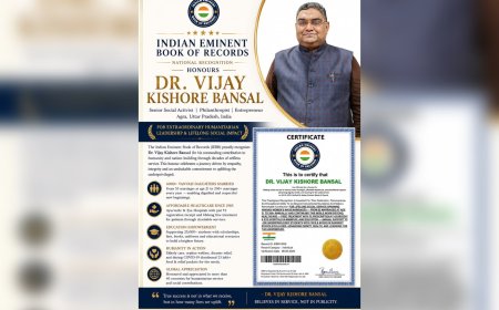 Dr. Vijay Kishore Bansal Honoured by Indian Eminent Book of Records for Lifelong Humanitarian Service